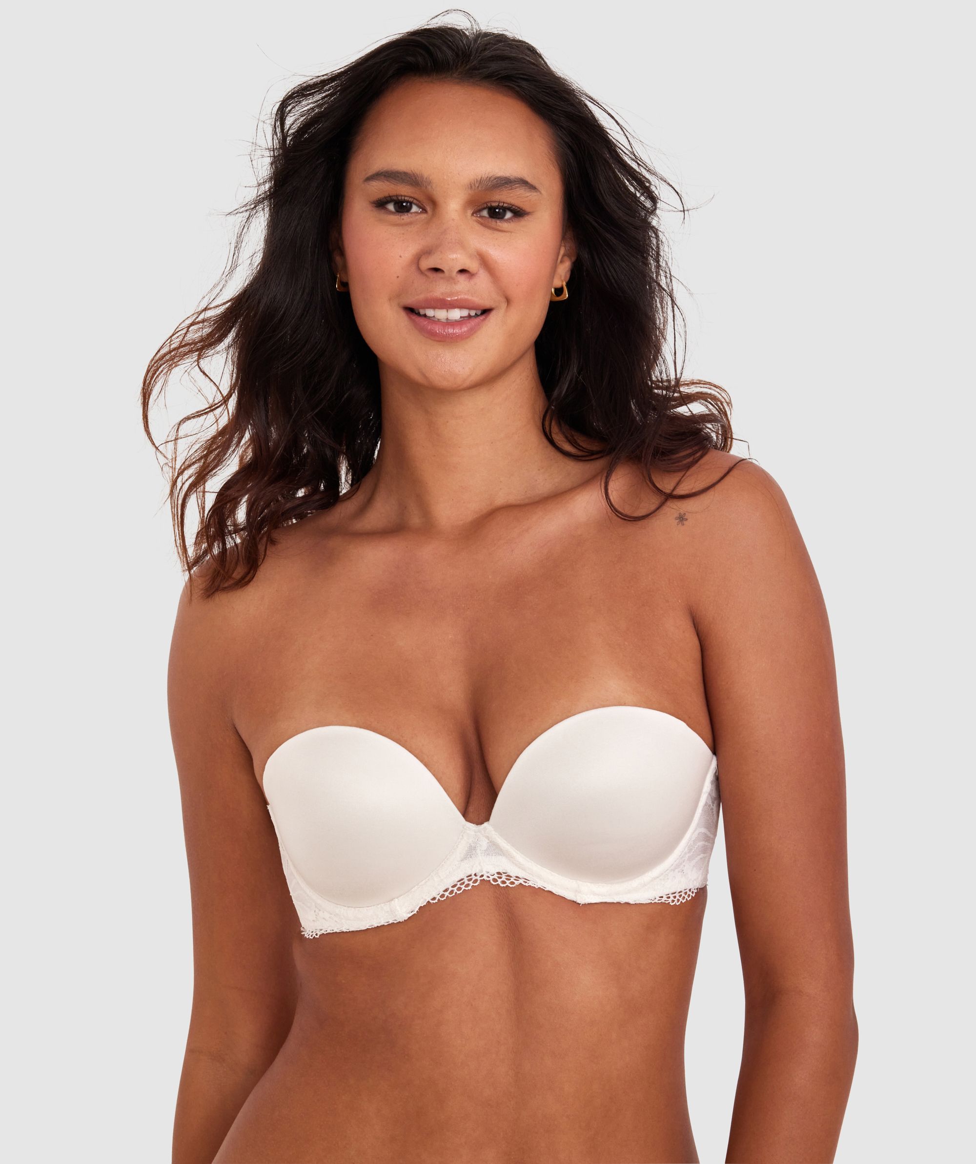 Body Bliss Lace Strapless Push Up Bra - Ivory